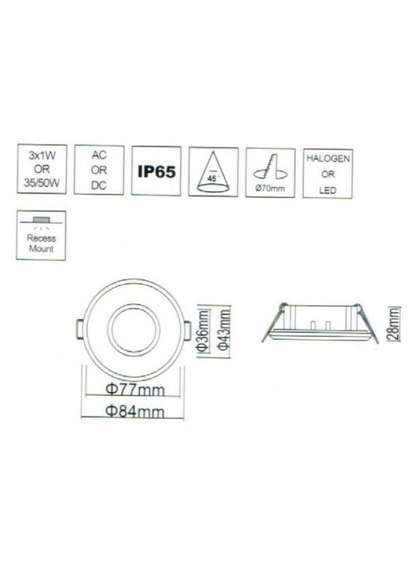 Plafond-inbouwspot rond mat zwart IP65 voor badkamer - Afbeelding 2
