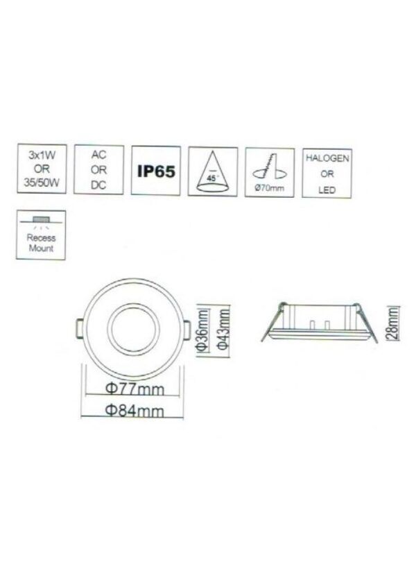 Plafond-inbouwspot rond geborsteld RVS IP65 voor badkamer - Afbeelding 2