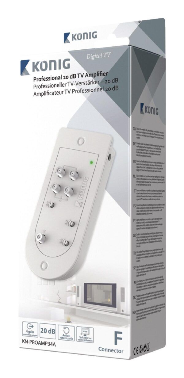CATV Versterker 20 dB 86-1006 MHz 4 Uitgangen Actief Retour geschikt