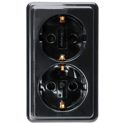 Product thumbnail Kopp opbouw wandcontactdoos 2-voudig met randaarde zwart glans