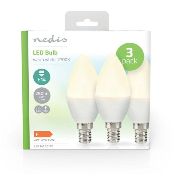 3 Stuks LED-Lamp E14|  Kaars 2.8W | 250lm | 2700K - Afbeelding 3