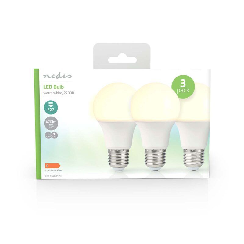 Product thumbnail 3 Stuks LED-Lamp E27 | A60 | 4.9 W | 470 lm | 2700 K | Warm Wit
