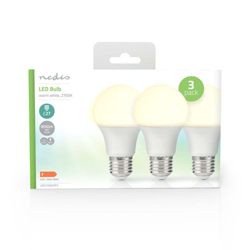 Product thumbnail 3 Stuks LED-Lamp E27 | A60 | 8.5 W | 806 lm | 2700K | Warm Wit