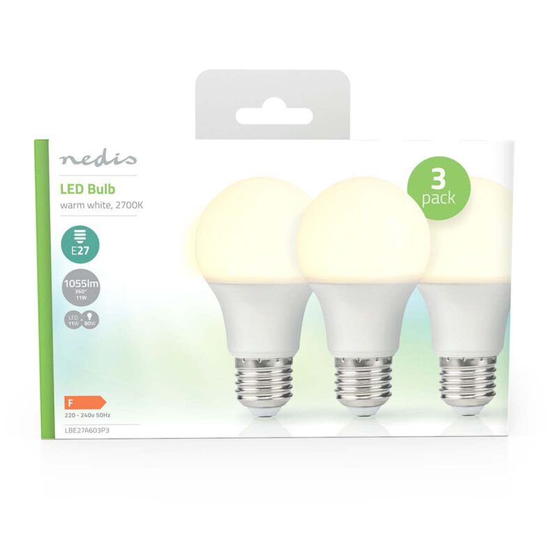 Product thumbnail 3 Stuks LED-Lamp | A60 | E27 | 11 W | 1055 lm | 2700K | Warm Wit