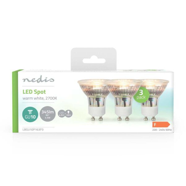 3 Stuks Nedis LED-Lamp | GU10 | Spot | 4.5W | 345lm | 2700K - Afbeelding 3