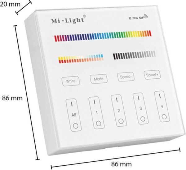 MI-LIGHT - 4-Zone RGB+CCT Paneelafstandsbediening Wit - Afbeelding 2