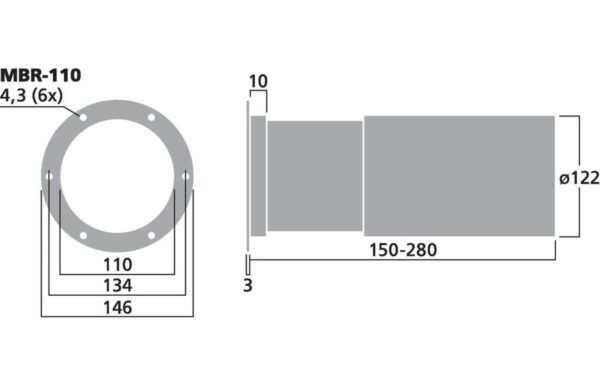 Monacor MBR-110 Verstelbare Bassreflex Tube 110 x 150-280 mm - Afbeelding 2