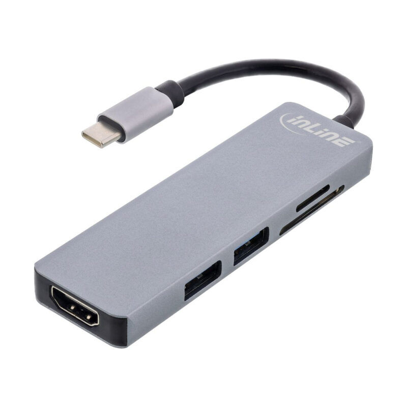 Product thumbnail Multifunctional USB-C hub USB 3.2 Gen.1, 2x USB-A 5Gbps + HDMI 4K/30Hz + card reader, aluminium, grijs