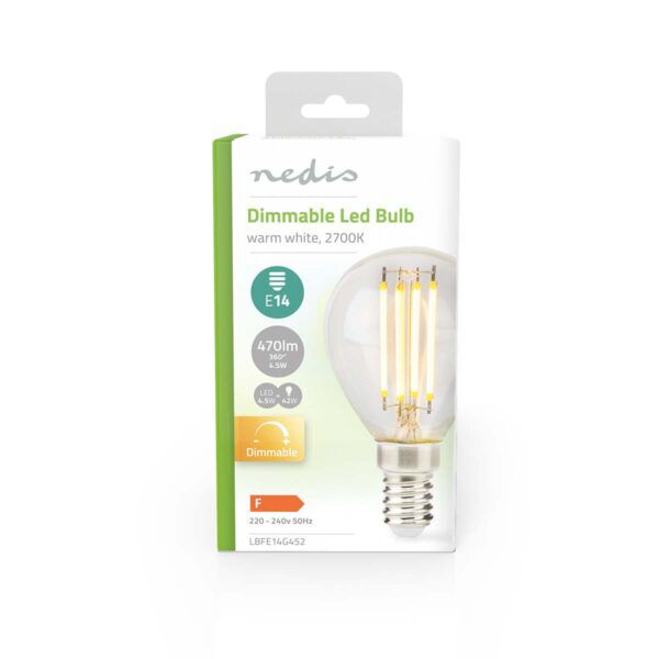 Nedis filament LED kogellamp 470 lumen 4.5W E14 230V 2700K helder dimbaar - Afbeelding 3