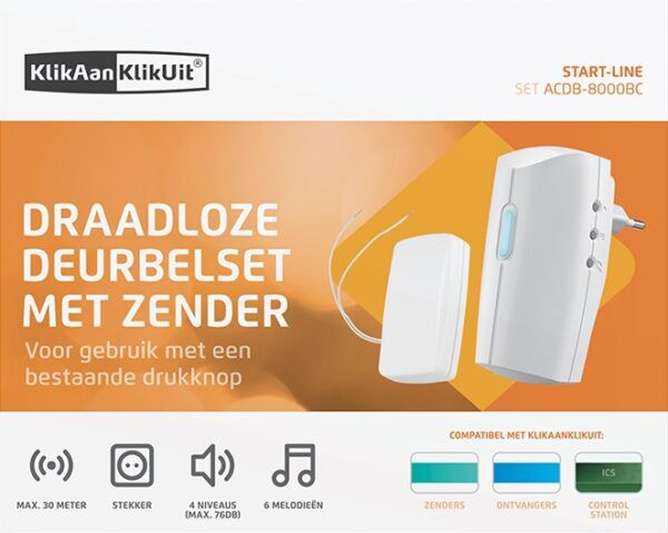 KLIKAANKLIKUIT PLUG-IN DEURBELSET MET ZENDER ACDB8000BC - Afbeelding 2