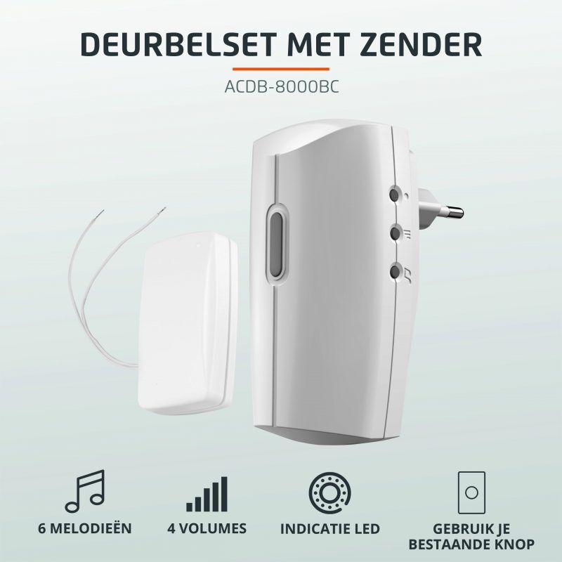 Product thumbnail KLIKAANKLIKUIT PLUG-IN DEURBELSET MET ZENDER ACDB8000BC