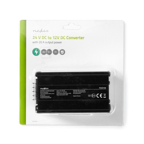 240W SPANNINGSOMVORMER 24VDC NAAR 12VDC - Afbeelding 2