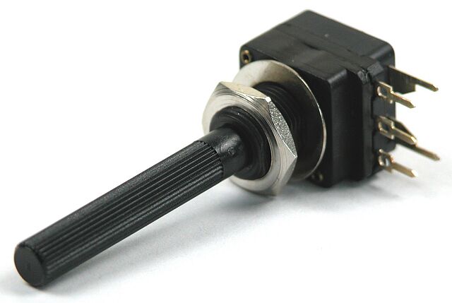 Product thumbnail Potmeter met 6mm as plastic mono-lineair 500K + schakelaar