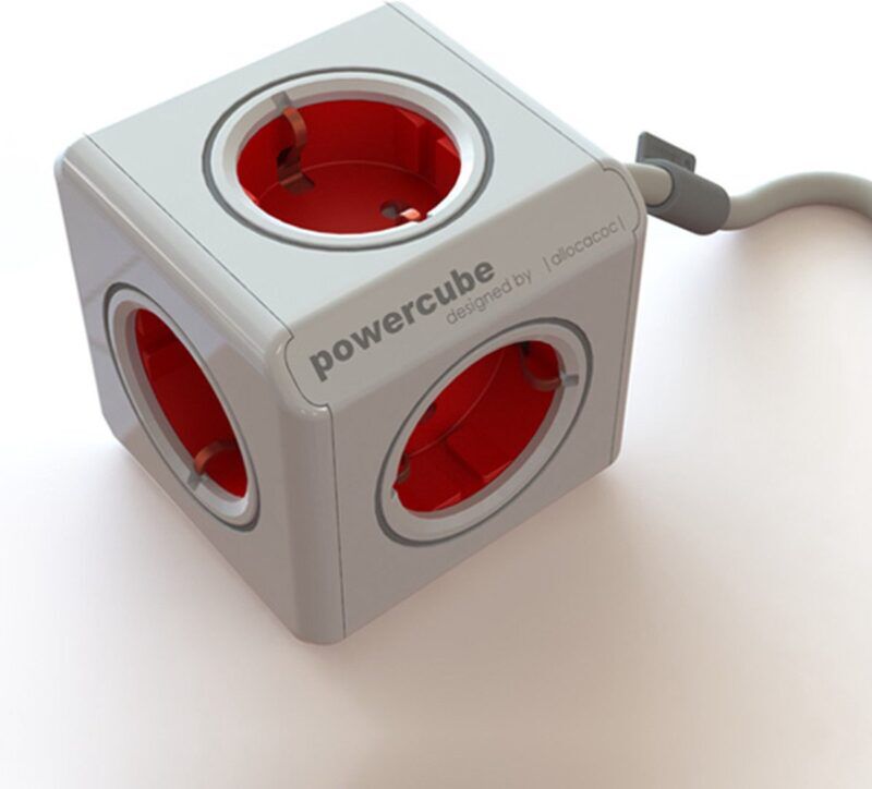 Product thumbnail PowerCube Extended, stekkerdoos, 5 sockets, 3m, wit/rood