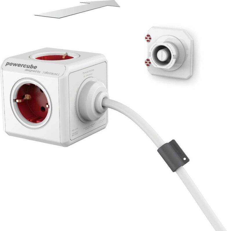 Product thumbnail PowerCube met 2 x USB-A, stekkerdoos, 4 sockets, 1.5m, wit/rood
