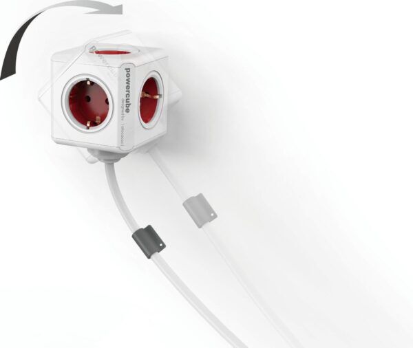 PowerCube met 2 x USB-A, stekkerdoos, 4 sockets, 1.5m, wit/rood - Afbeelding 3