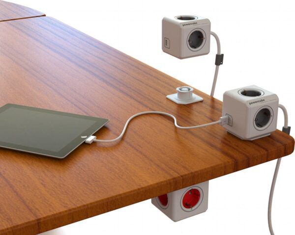 PowerCube met 2 x USB-A, stekkerdoos, 4 sockets, 1.5m, wit/rood - Afbeelding 5