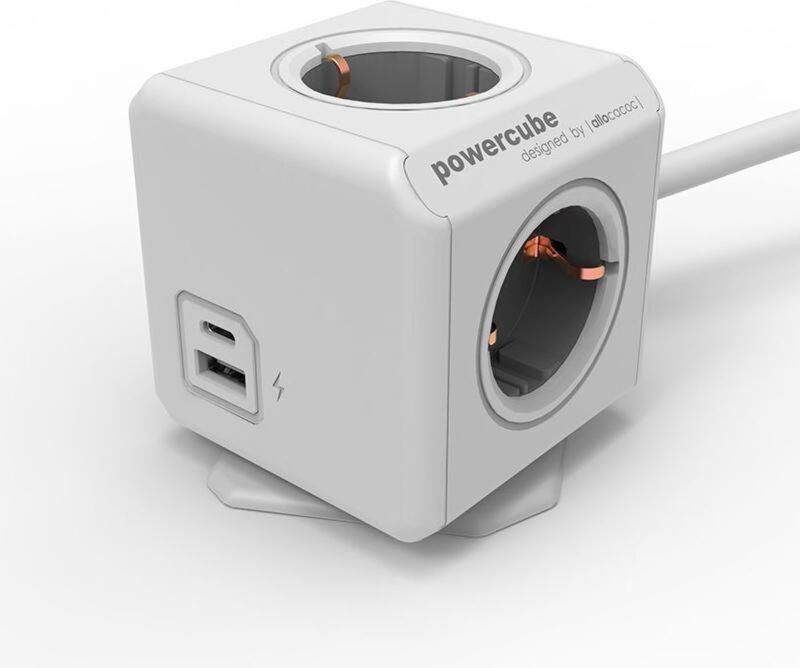Product thumbnail PowerCube met USB-A en USB-C, stekkerdoos, 4 sockets, 1.5m, wit/grijs