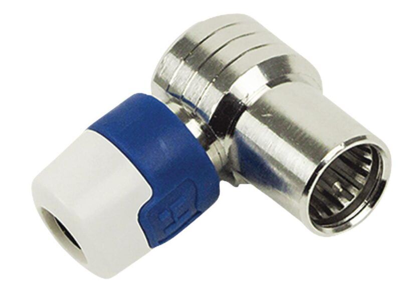 Product thumbnail Haakse F-Connector Male Wit/Blauw Push-on