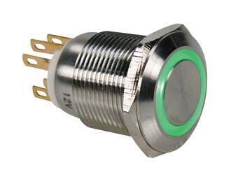 Product thumbnail DRUKKNOP PULS IN ROESTVRIJ STAAL SPDT 1NO 1NC - GROENE RING - 19mm
