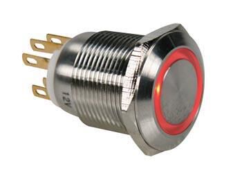 Product thumbnail DRUKKNOP PULS IN ROESTVRIJ STAAL SPDT 1NO 1NC - RODE RING - 19mm