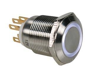 Product thumbnail DRUKKNOP PULS IN ROESTVRIJ STAAL SPDT 1NO 1NC - WITTE RING - 19mm
