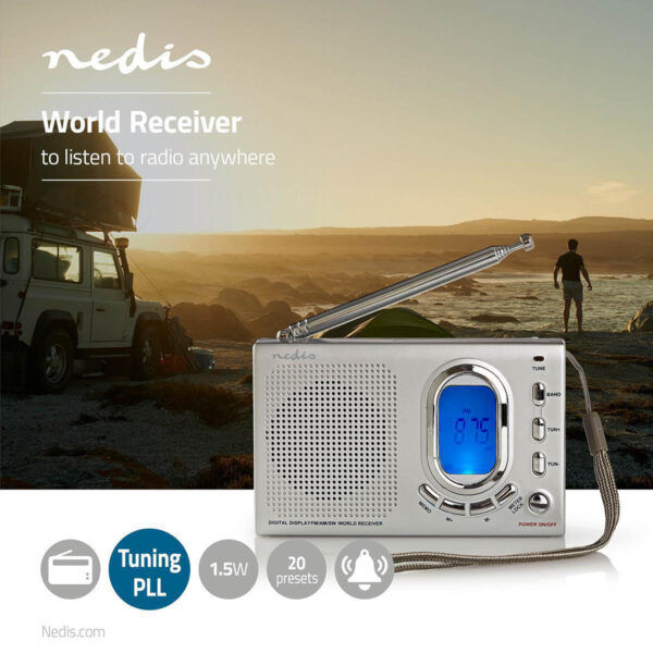 Draagbare Wereldradio | AM / FM / SW | Wekker | Grijs - Afbeelding 7