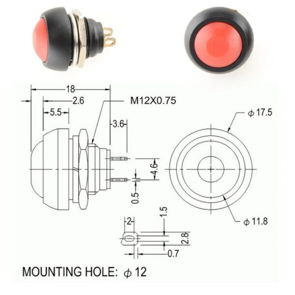 Ronde Pulsdrukker Wit / drukknop met terugverend maakcontact - Afbeelding 3