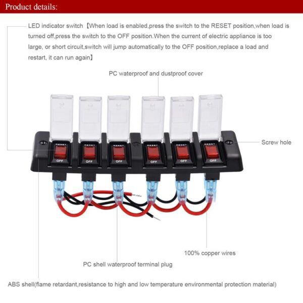 6-voudig 12 Volt schakelpaneel met LED indicatie