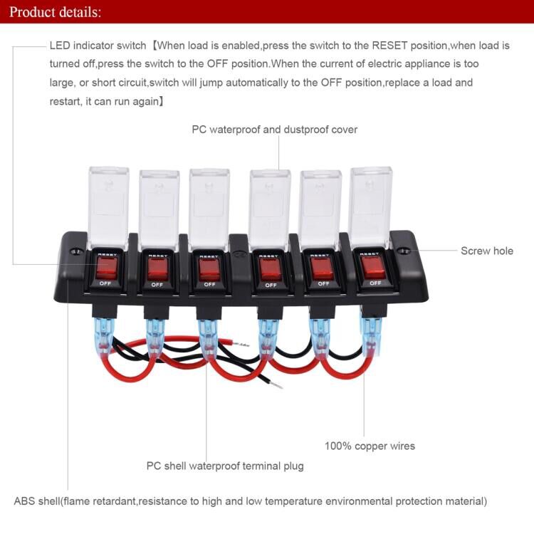 Product thumbnail 6-voudig 12 Volt schakelpaneel met LED indicatie