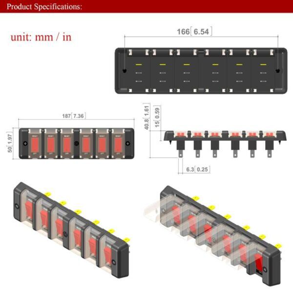 6-voudig 12 Volt schakelpaneel met LED indicatie - Afbeelding 4