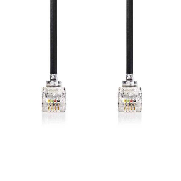 Hoornsnoer spiraalkabel | RJ10 male - RJ10 male | 2 meter | Zwart
