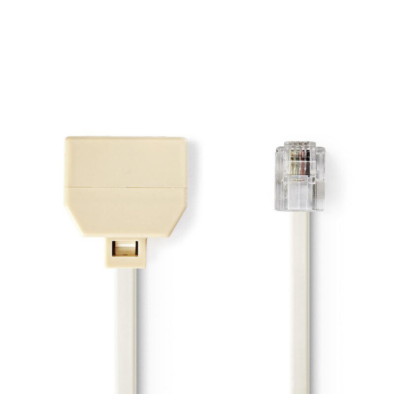 Product thumbnail Telecomverlengkabel | RJ11 Male | 2x RJ11 Female | 2 meter | Wit plat
