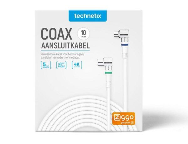 Coaxkabel Male - Female Haaks 90 10 meter Wit/Zilver - Afbeelding 3
