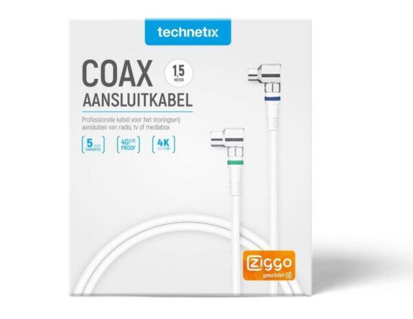 Coaxkabel Male - Female Haaks 90 1.5 meter wit - Afbeelding 3