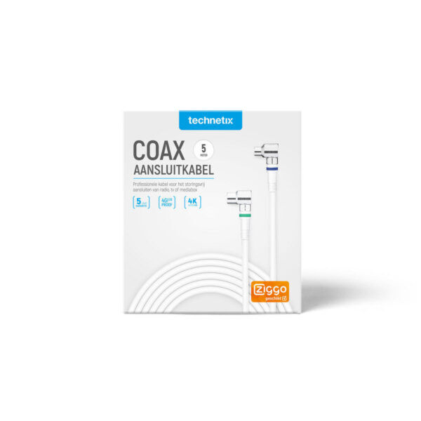 Coaxkabel Male - Female Haaks 90 5 meter wit - Afbeelding 3