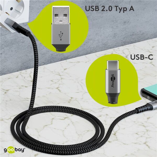 USB 2.0 Kabel | USB-A | USB-C | Textiel | 0.5 meter - Afbeelding 6