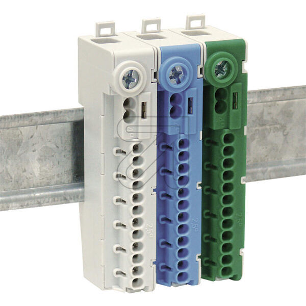Grijs Verdeelblok 1 x 25mm² schroef, 12 stuks insteekklem 2,5mm² en 2 stuks 4mm²