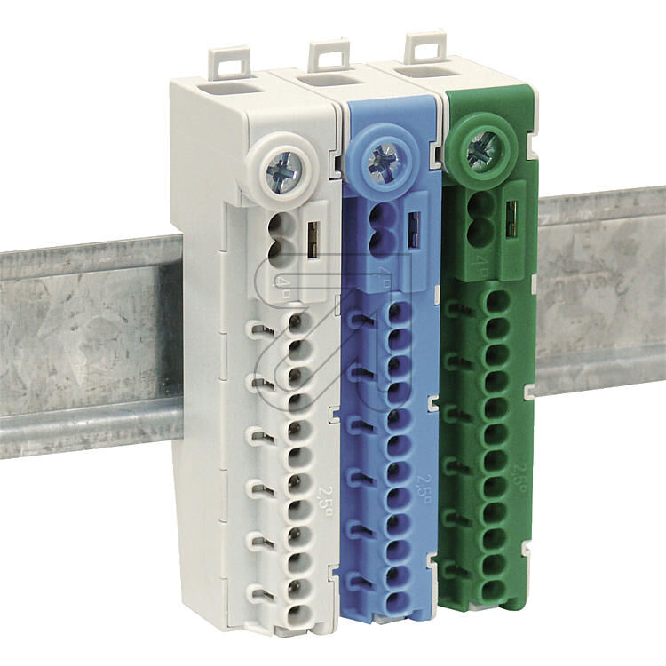 Product thumbnail Grijs Verdeelblok 1 x 25mm² schroef, 12 stuks insteekklem 2,5mm² en 2 stuks 4mm²