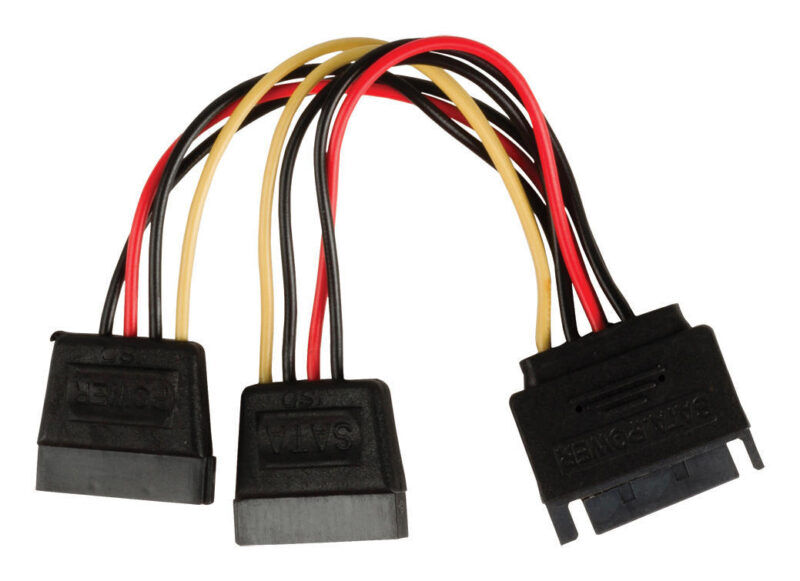Product thumbnail Interne Stroomkabel SATA 15-Pins Male - 2x SATA 15-Pins Female 0.15 meter