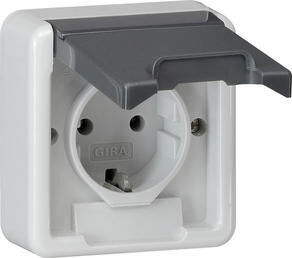 Product thumbnail Gira Spatwaterdichte Enkele Wandcontactdoos met klapdeksel (bovenkap)