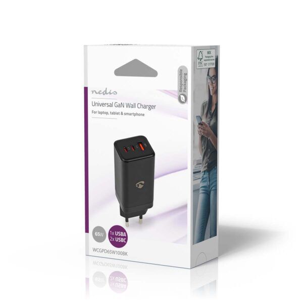 USB Snellader | 65 W | GaN | 3.0 / 3.25 A | 1x USB-A / 2x USB-C - Afbeelding 7