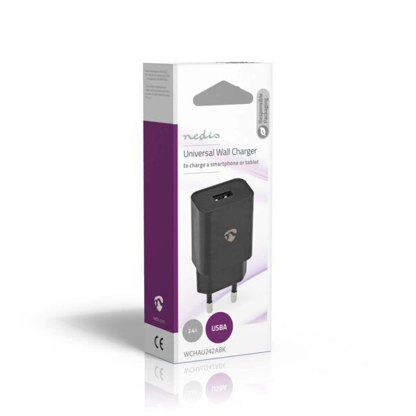 USB Oplader | 1x 2.4 A | USB-A | 12 W | Zwart - Afbeelding 2