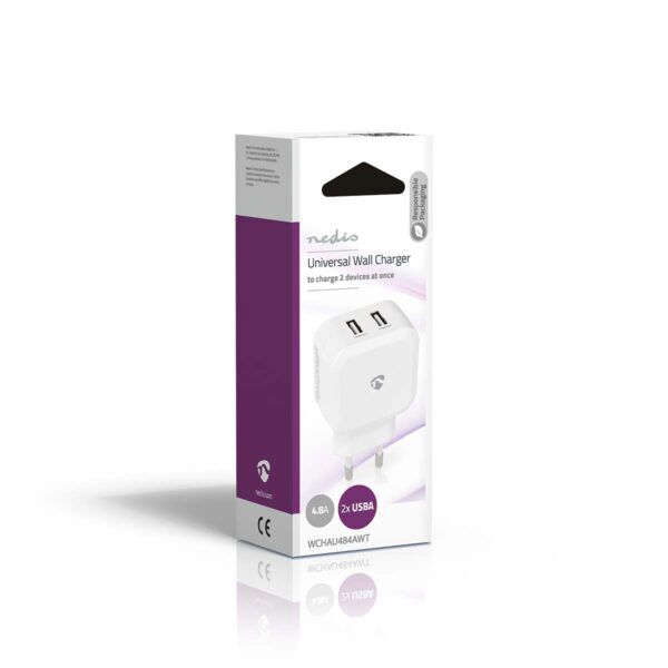 USB Oplader | 24 W | Snellaad functie | 2x 2.4 A | 2x USB-A - Afbeelding 2
