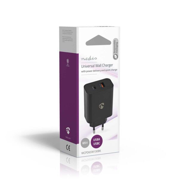 USB Oplader | 65 W | Snellader | 2.0 / 2.25 / 3.25 A | 1 x USB-A / 1 x USB-C - Afbeelding 7