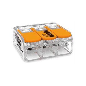 WAGO VERBINDINGSKLEM - MAX. 6 mm² - 3-VOUDIG - VOOR MASSIEF EN SOEPEL - MET HENDELS