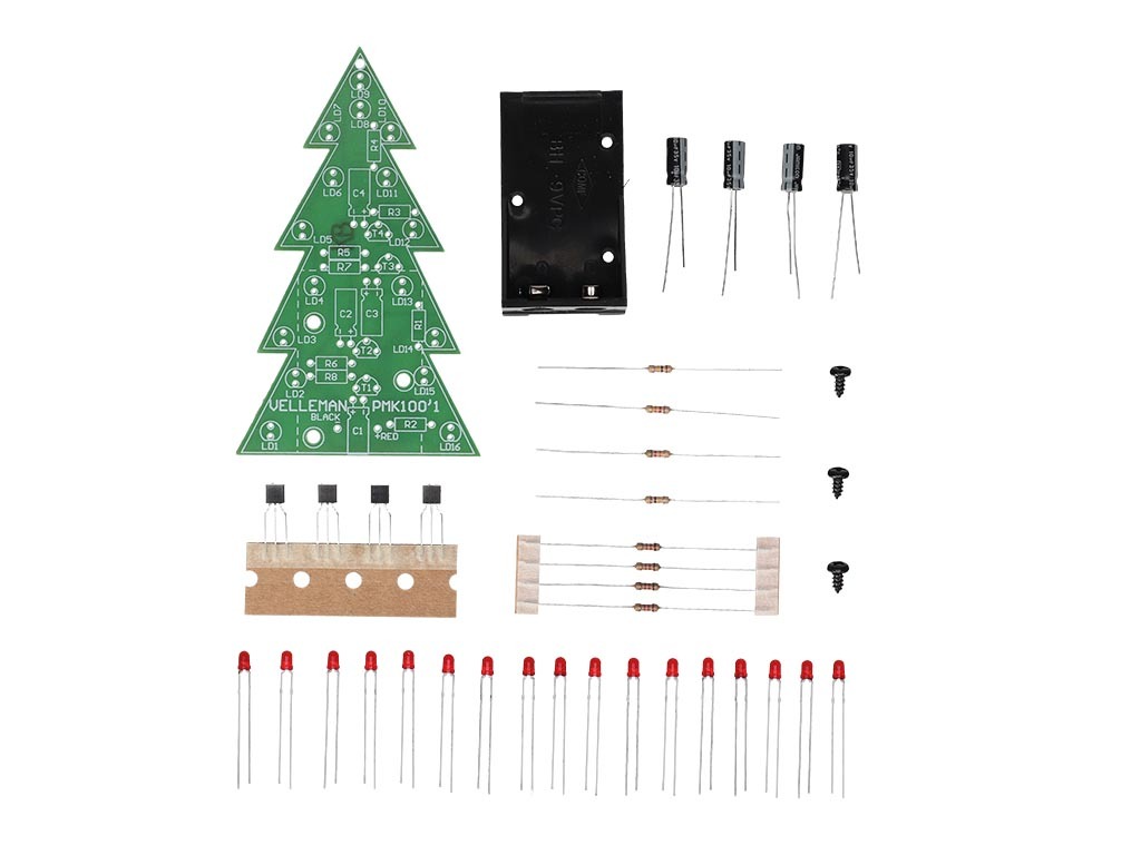 Soldeerkit, DIY, LED kerstboom, gezellige kerstsfeer, 16 knipperende lichtjes - Afbeelding 3