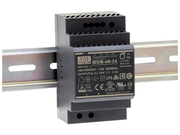 VOEDING - 1 UITGANG - 60W - DIN-RAILMONTAGE - 24V 2.5A - Afbeelding 2