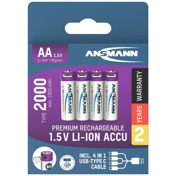 LITHIUM AA 2000MAH USB-C HERLAADBAAR 4 STUKS - Afbeelding 2