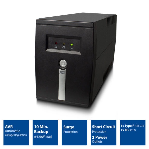 ACT 600VA UPS noodstroomvoorziening, 1x IEC C13, 1x type F female - Afbeelding 3
